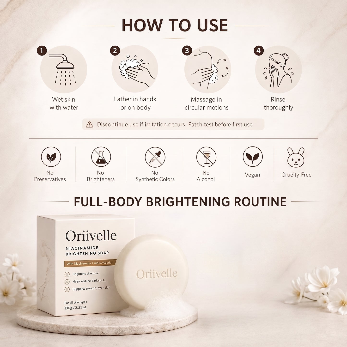💖💖Oriivelle Niacinamide Brightening Soap, With Alpha‑Arbutin & Tranexamic Acid, Fade Dark Spots & Post‑Acne Marks, Gentle Deep Cleansing Bar For All Skin Types