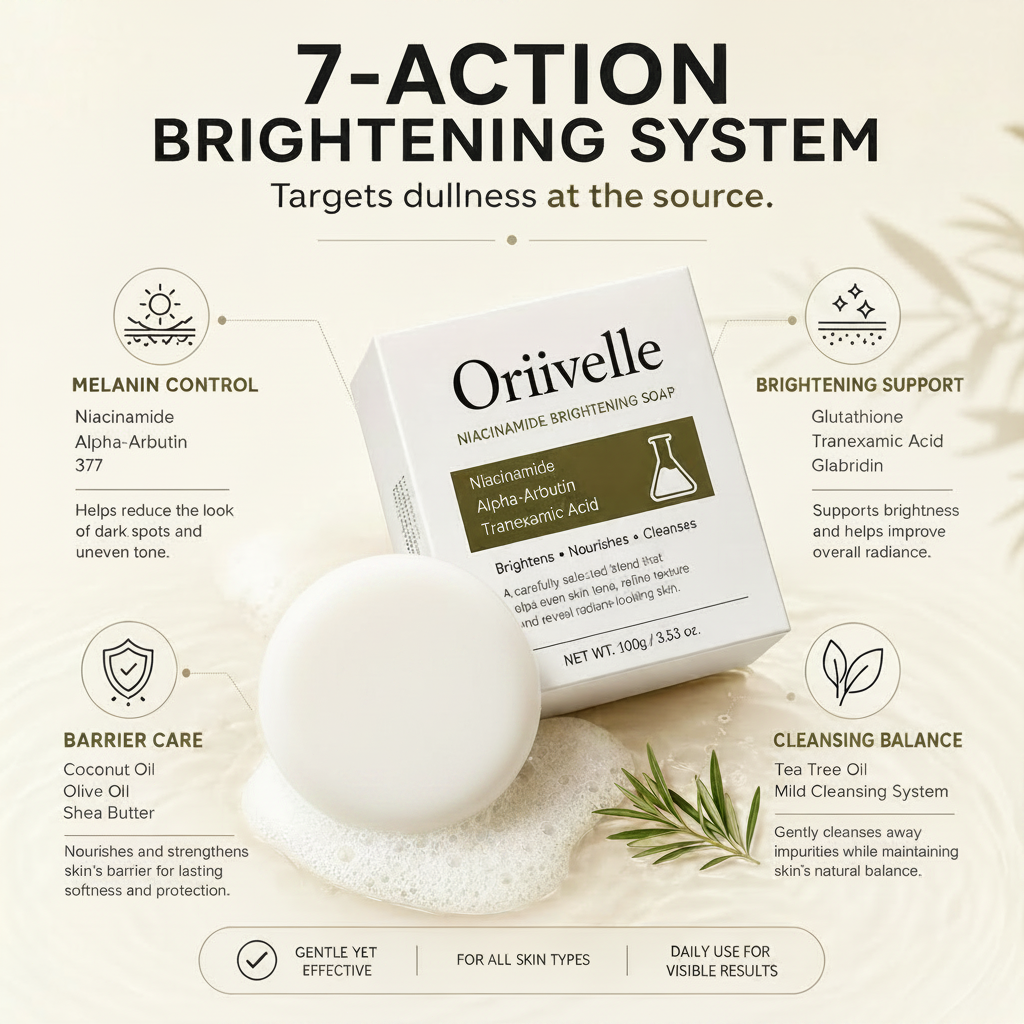 💖💖Oriivelle Niacinamide Brightening Soap, With Alpha‑Arbutin & Tranexamic Acid, Fade Dark Spots & Post‑Acne Marks, Gentle Deep Cleansing Bar For All Skin Types